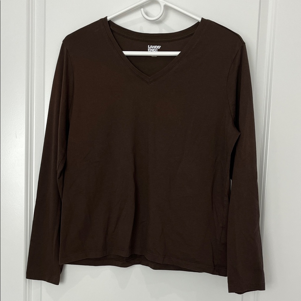 Lands' End Brown V-Neck Long Sleeve Tee